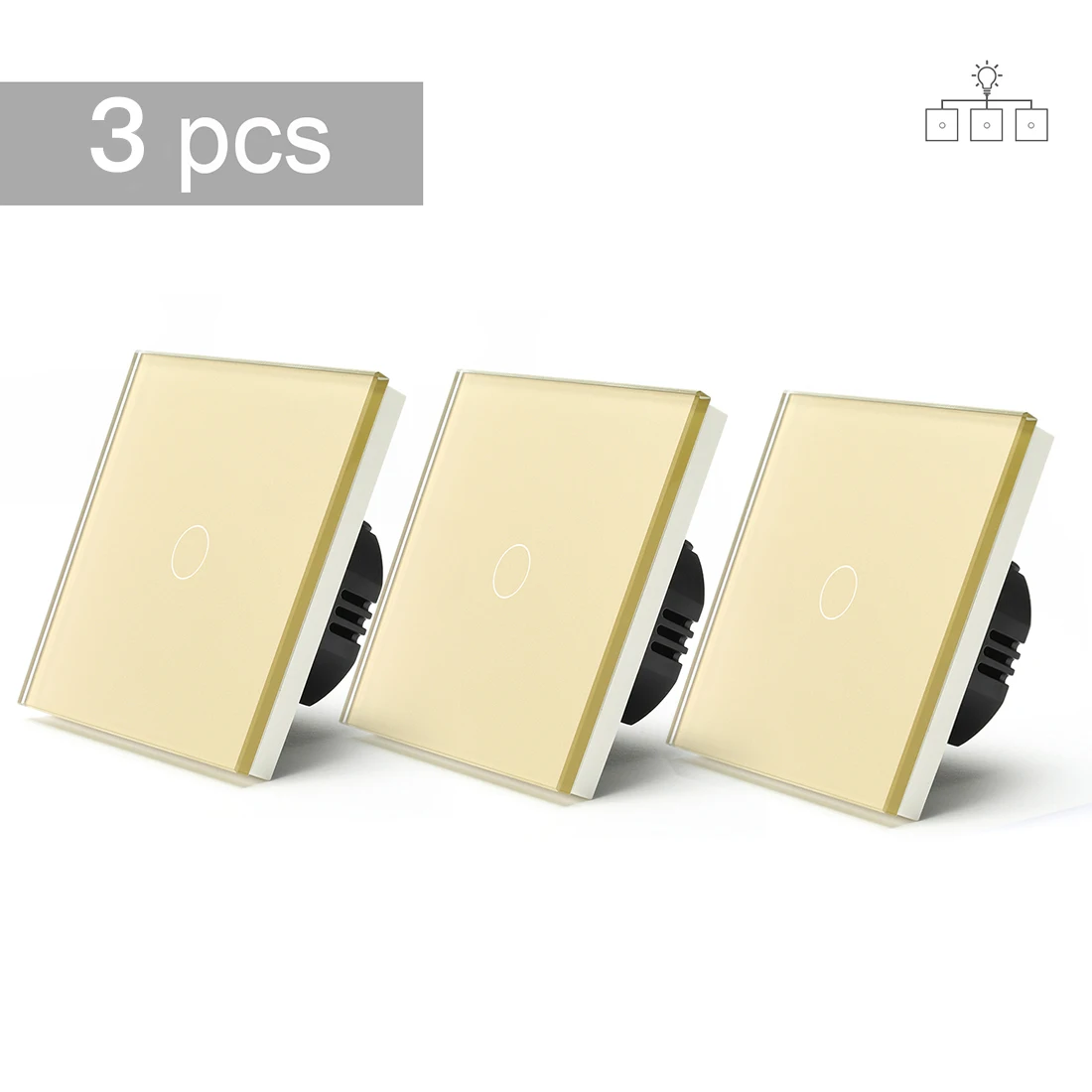Bseed 1Gang 2way/3way Touch Schalter 3Packs Licht Schalter Weiß Schwarz Golden Crystal Class Panel EU wand Schalter Wasserdicht Schalter 6