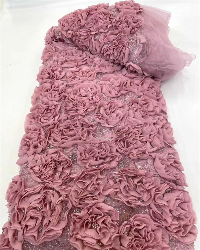 パール付き3Dフラワーレース生地、フランス刺繍チュール、アフリカ生地、ウェディングパーティードレス縫製、高品質
