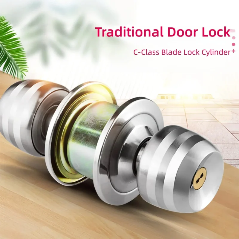 Poignées de porte universelles Boutons Chambre Salon Serrure Serrures d'entrée de salle de bain Accessoires de serrure ronde intérieure avec clés Serrure de porte