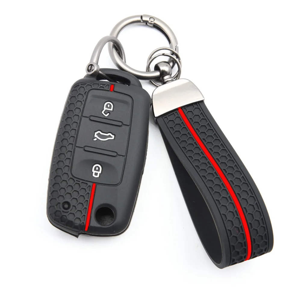 Protective Key Cover With Lanyard For VW Volkswagen Golf 7 MK7 Tiguan MK2 For Skoda Octavia Kodiaq Karoq For Seat Ateca Leon