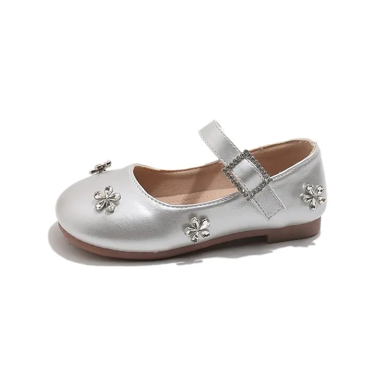 

Little Girls Princess Style Party Shoes with Shiny Flowers 2026 New Spring Toddler Ballet Flats Soft Sole Simple Girls Mary Jane
