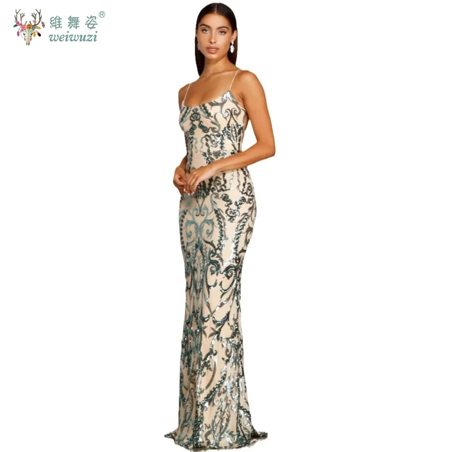 Women Elegant Backless Spaghetti Strap Bodycon Fishtail Skirt Handmade Bead Embroidery Sequin Party Prom Long Evening Dress