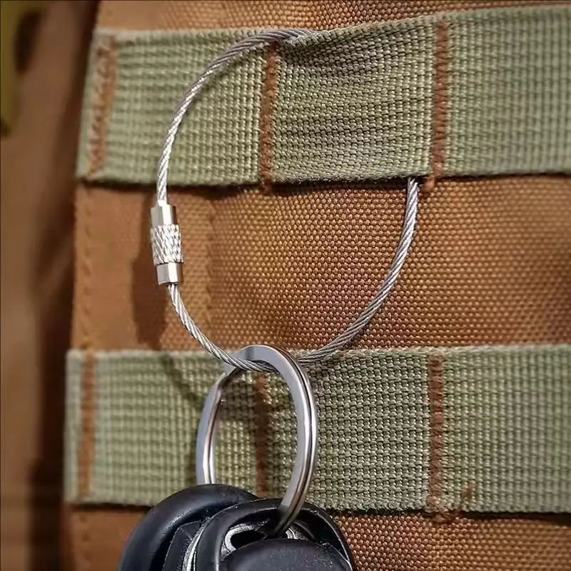 سلسلة المفاتيح المعدنية علامة الحبال أسلاك الفولاذ المقاوم للصدأ كابل حلقة المسمار قفل أداة حلقة مفتاح كيرينغ دائرة مخيم معلقة أداة الأجهزة