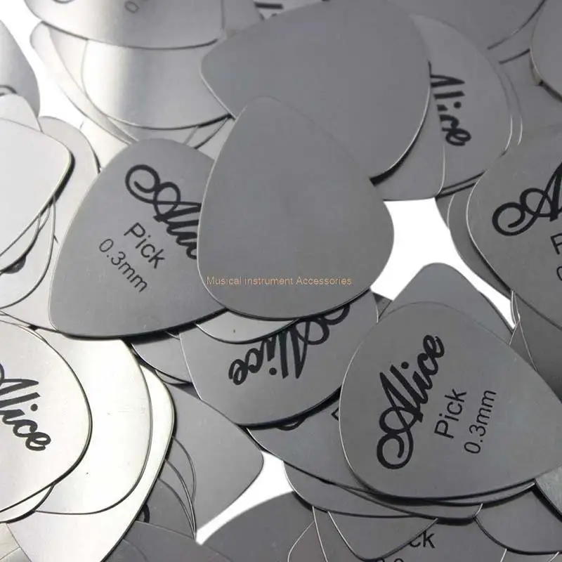 5 Piece Pack Alice Metal Guitar Pick 0.3mm Thin And Durable Silver Professional Bass Guitar Pick Stainless Steel Drop-Shaped