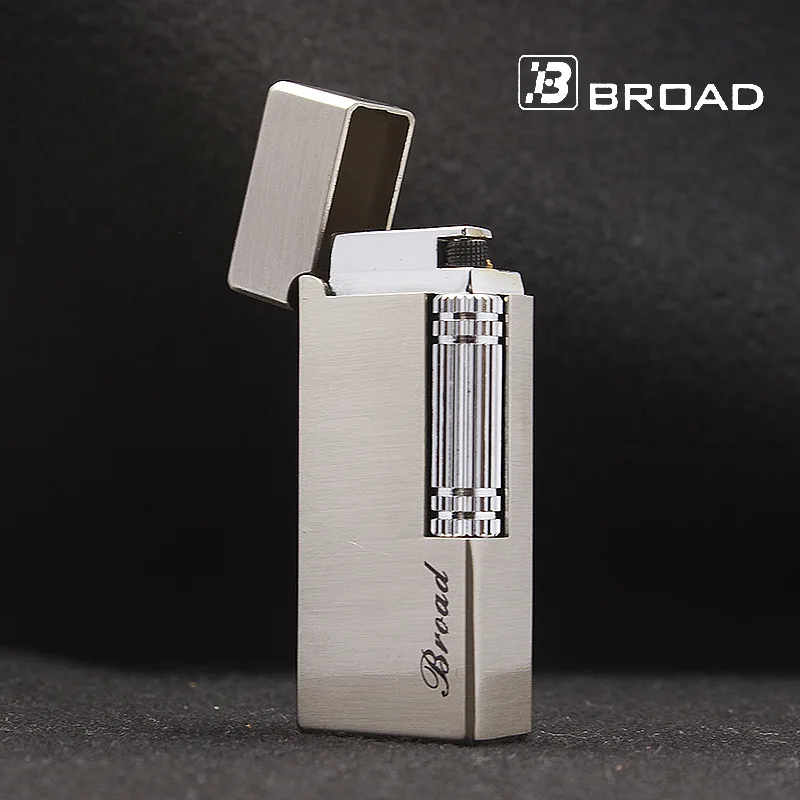 BROAD Flint Gas Lighter Butane Side Slip Grinding Wheel Lighters Cigarettes Accessories Cigar Smoking Lighters Gadgets for Men