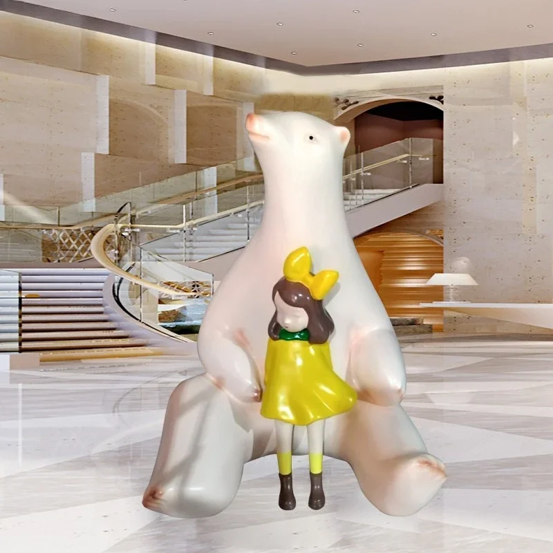 Outdoor park cartoon bear fiberglass sculpture simulation little girl character sculpture ornament