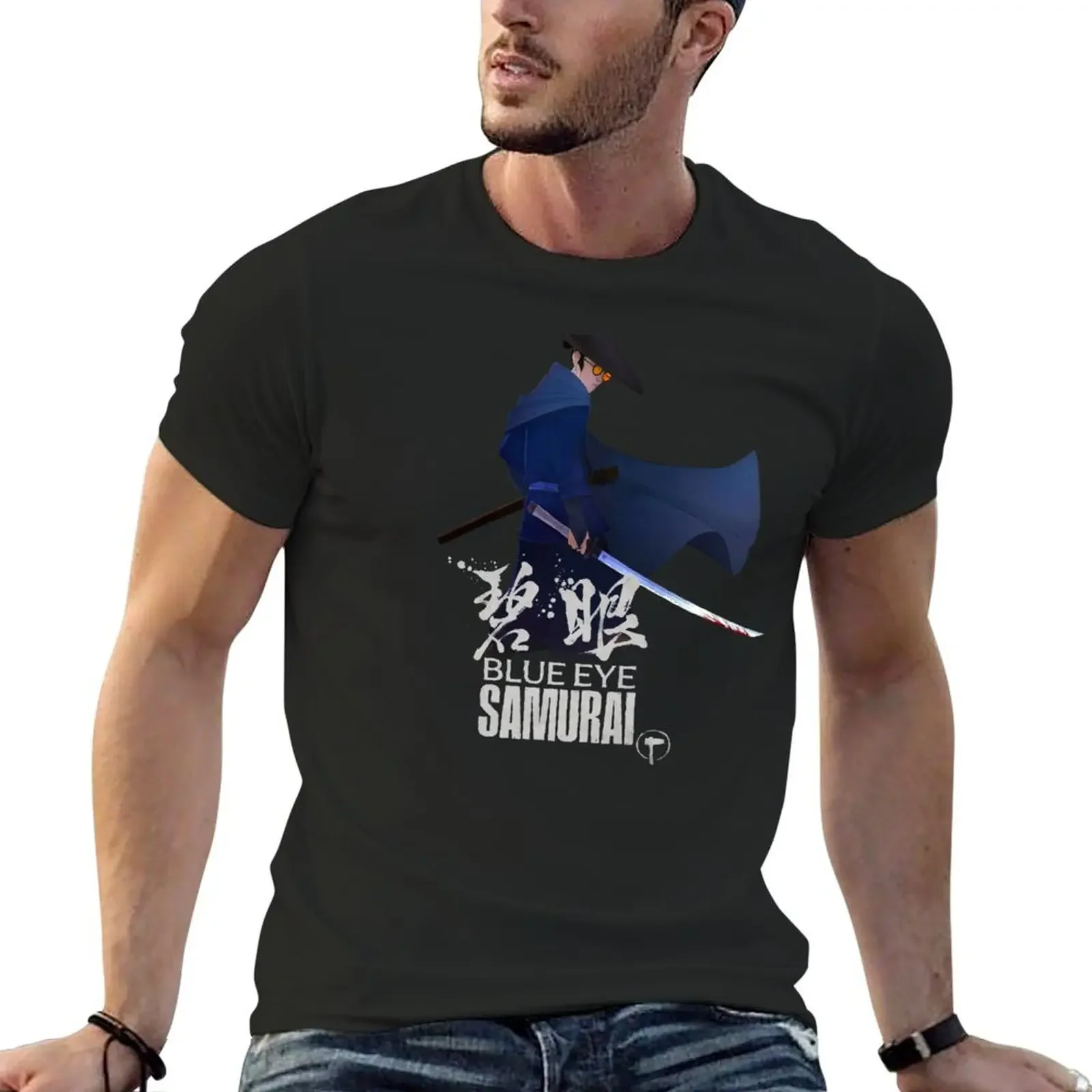 

Samurai blue cape T-Shirt anime figures baggy shirts korean fashion mens graphic t-shirts big and tall