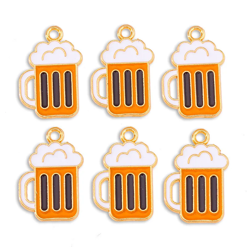 20 pcs/lot Fashion Gold Beer Mug Alloy Enamel Pendant Accessories Charms for Women, Earrings/Necklace Handmade DIY Jewelry