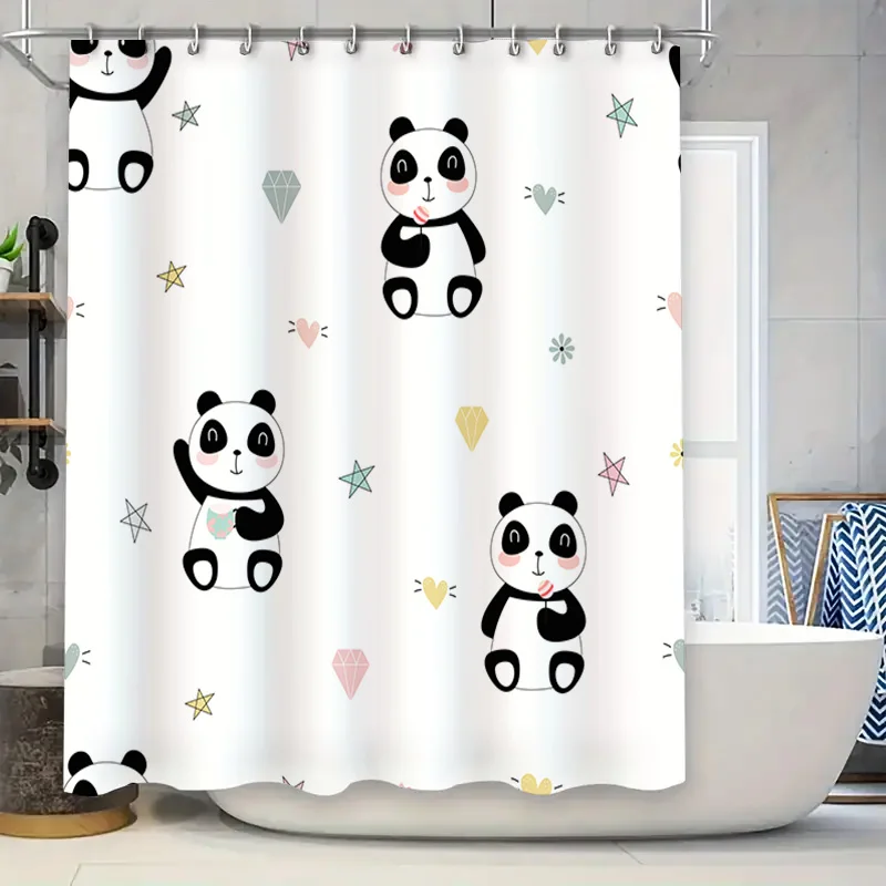Cute Cartoon Panda Bear Print Shower Curtain Waterproof Fabric Home Decor Bathroom Window Decorations Accessories