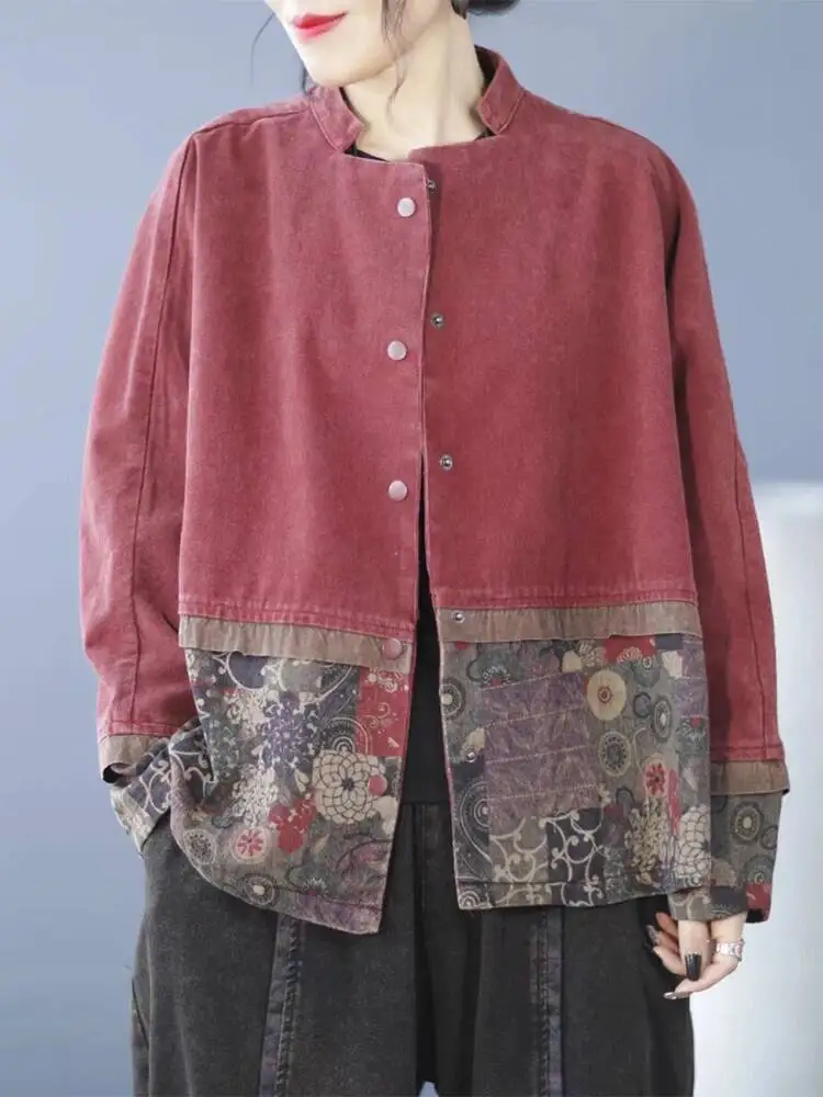 Amax luluE Vintage Spring Jackets Womens Loose Casual Patchwork Elegant Coats Ladies Printed Luxury Classic Streetwear Clothes