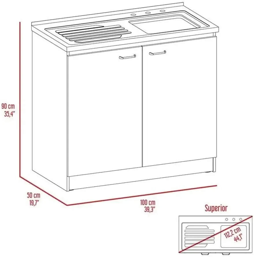 Napoles Utility Sink Cabinet with Sink, 39.3" Double Door Kitchen Sink Cabinet, Integrated Stainless Steel Basin & Countertop, U view 6