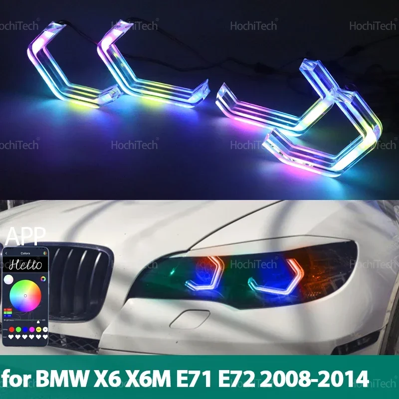 

For BMW X6 X6M E71 E72 2008-2014 RGB colorful Dynamic light Angel Eyes Rings Led M4 style APP control DRL Turn signal Light