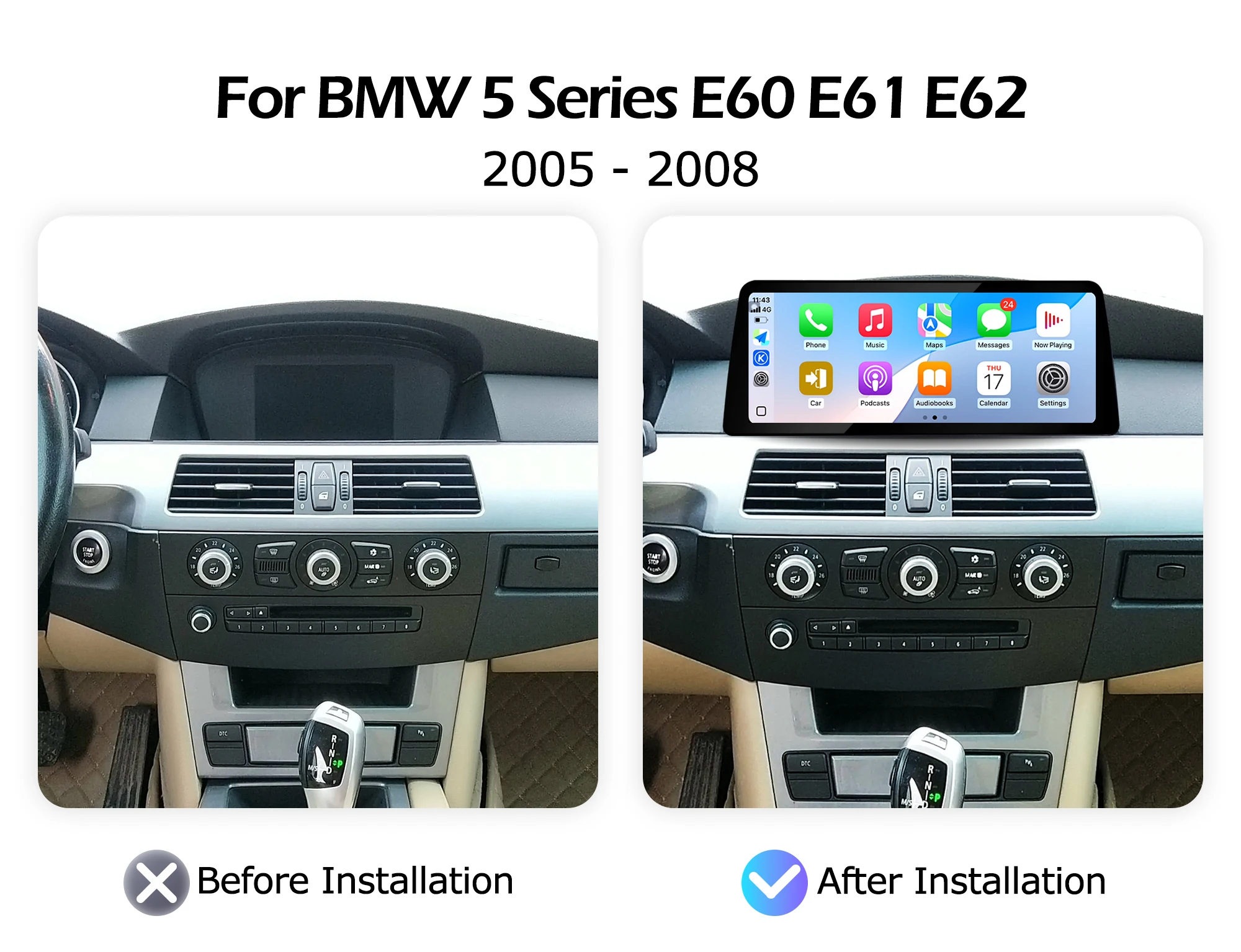 2400*900P For BMW 5 Series E60 E61 E62 2005-2008 CCC CIC System Android 16 Car Radio Auto Wireless Carplay Multimedia Player BT
