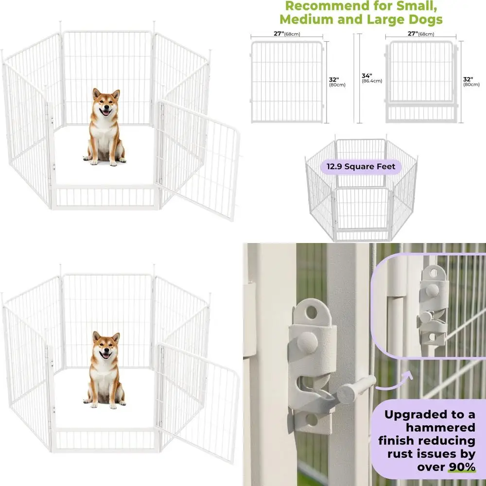 

Portable 32 6-Panel Dog Playpen for Small to Medium Dogs, Wide Door, Rust-Resistant, White
