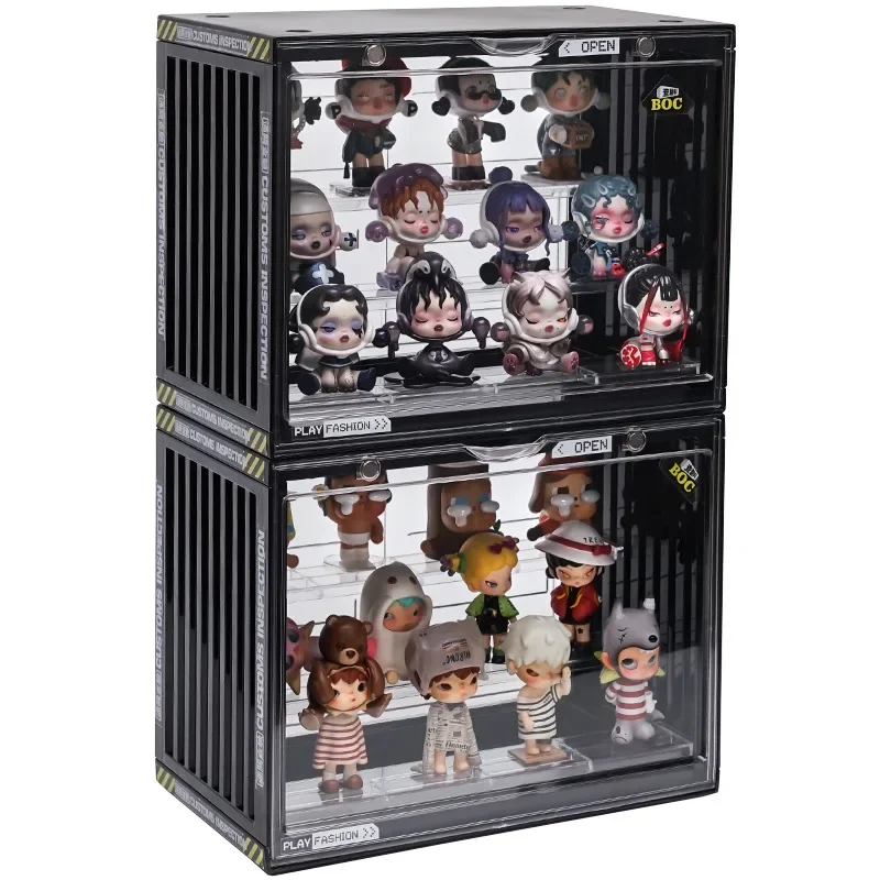 

Container Showcase Dustproof Storage Box Bubble Mart Handheld Display Shelf Toy Display Cabinet With Lights Scene Box