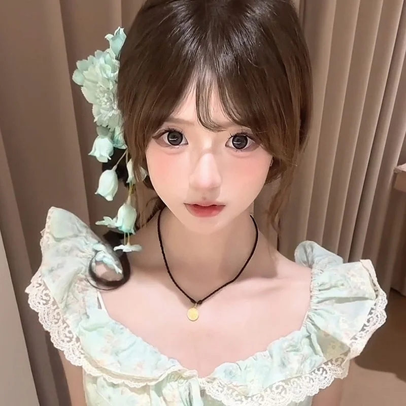 

Forest Style Green Wind Chime Flower Hair Clip Seaside Vacation Side Clip Super Fairy Atmosphere Pure Desire Cool Accessory