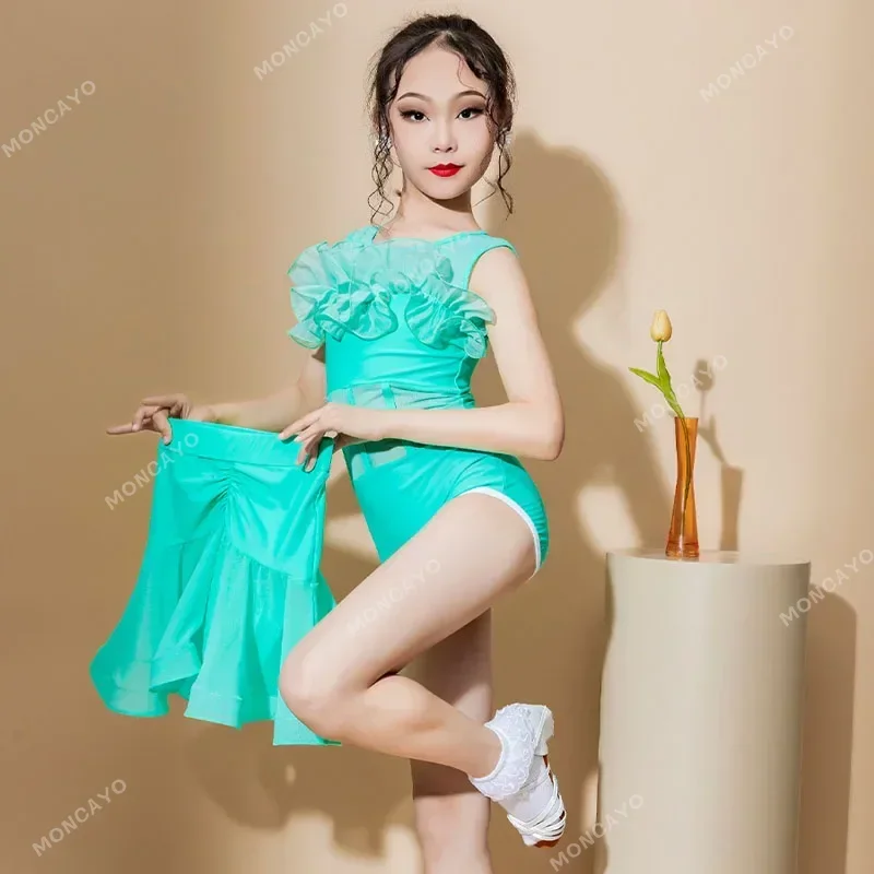 Latin Dance Costumes for Spring and Summer Girls Children's Training Costumes Performance Costumes New 2024 Lace Large Skirt