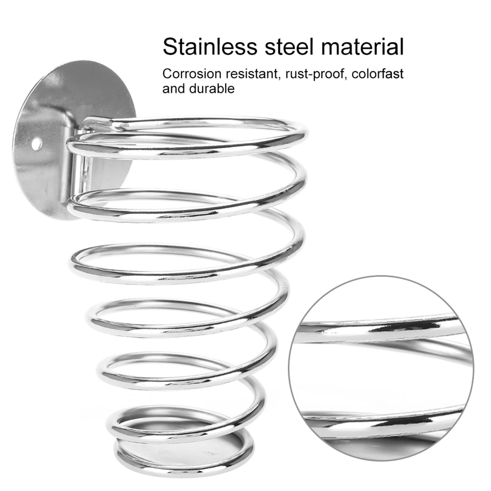 Aksesoris Penata Rambut Tempat Pengering Rambut Stainless Steel Bentuk Spiral Penyangga Pengering Rambut Rak Pengering Rambut yang Dipasang di Dinding
