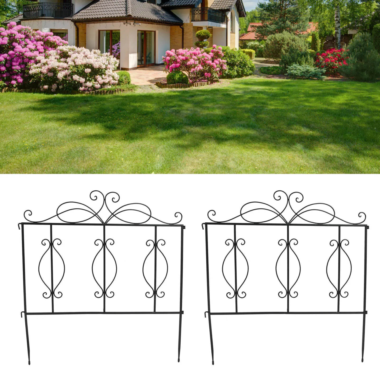 4Pcs Garden Fence Outdoor Metal Iron Edge Fencing Panel Barrier Landscape Decoration