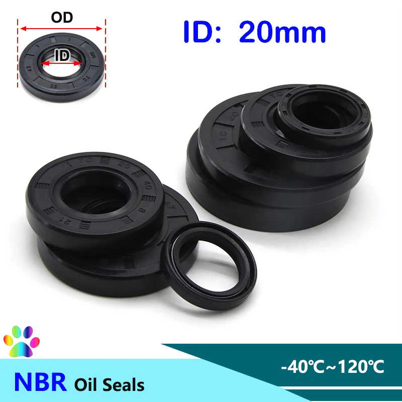 2/5pcs NBR Oil Seals Gasket ID 20mm TC-20*27/28/30/32/34/35/37/38/40/42/45/47/50*5/6/7/8/10/12mm Nitrile Rubber Shaft Double Lip