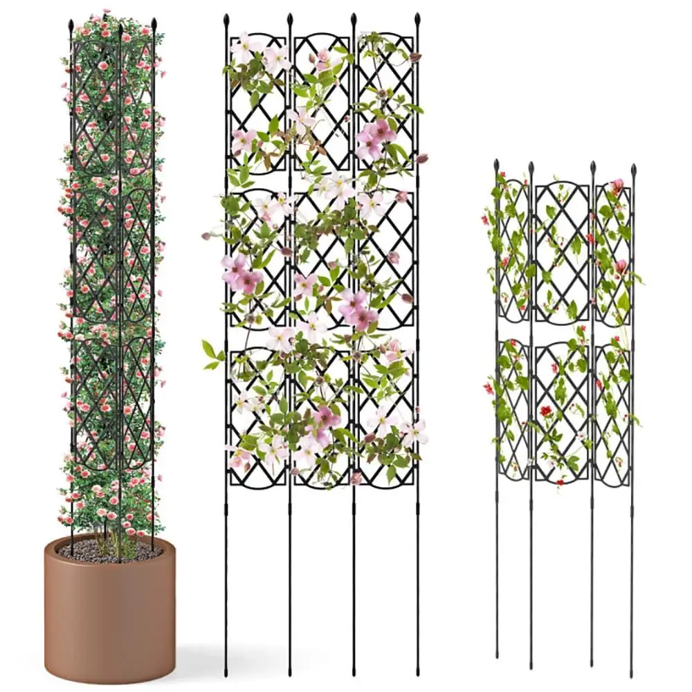 

3 Pack Outdoor Plant Support Frame Metal Garden Trellis with Spiked Legs Adjustable Height Rustproof PE Coated for Climbing Vine
