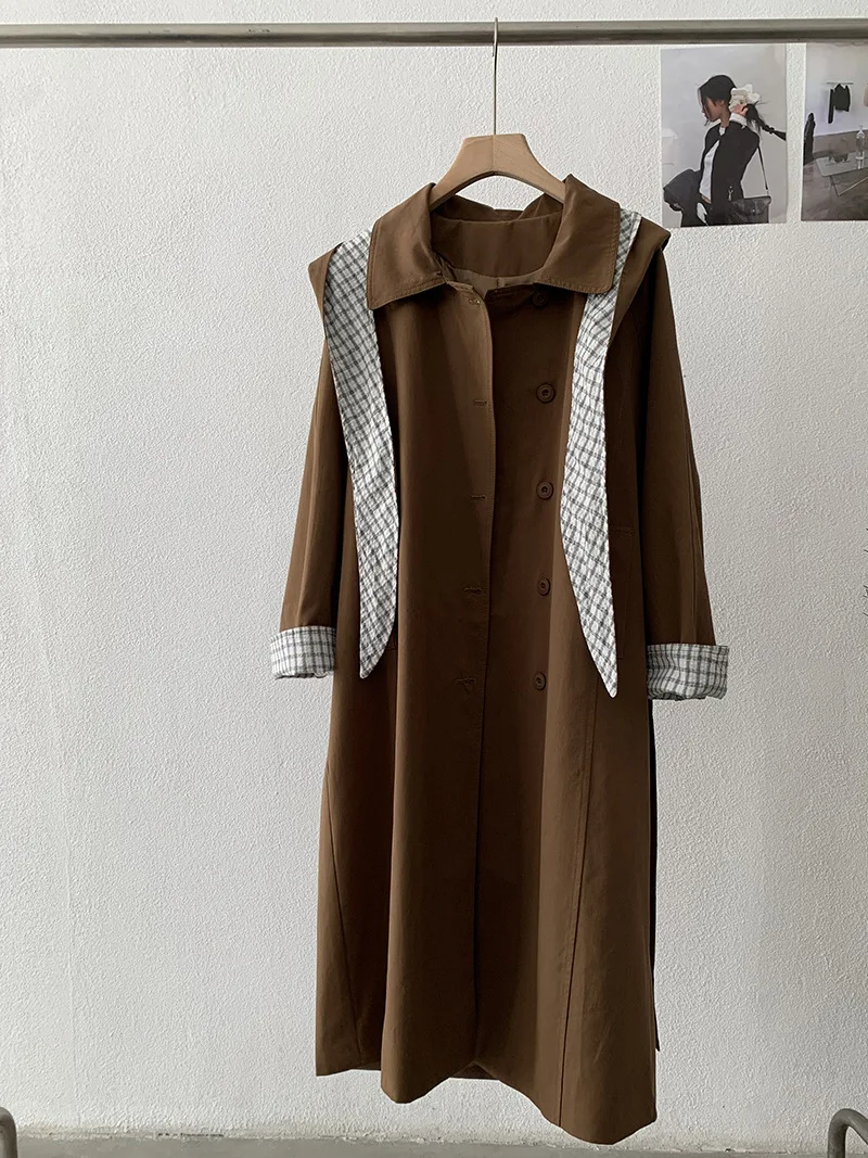 

SuperAen 2023, весенне-осенний новый двубортный женский однотонный пиджак с воротником в тон