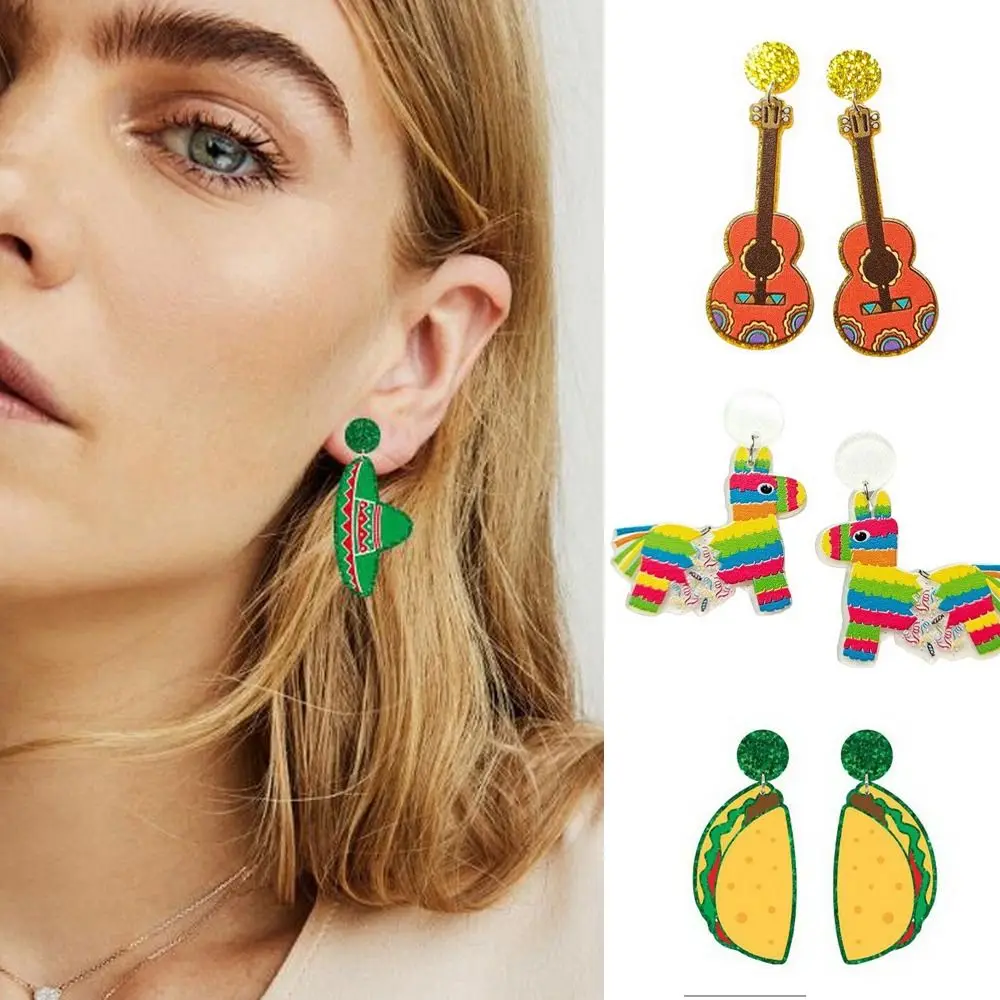 Chili CINCO DE MAYO Mexican Acrylic Earring Guitar Wine Bottle Drop Earrings Avocado Violin Charms Jewelry Party