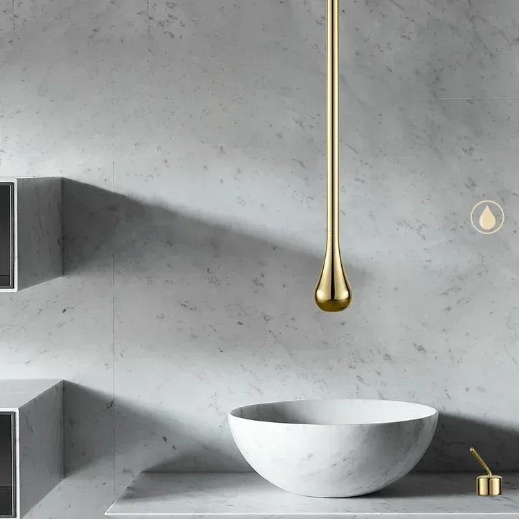 Modern Luxury Long Wash Basin Mixer Tap Gold Bathroom Ceiling Basin Faucet