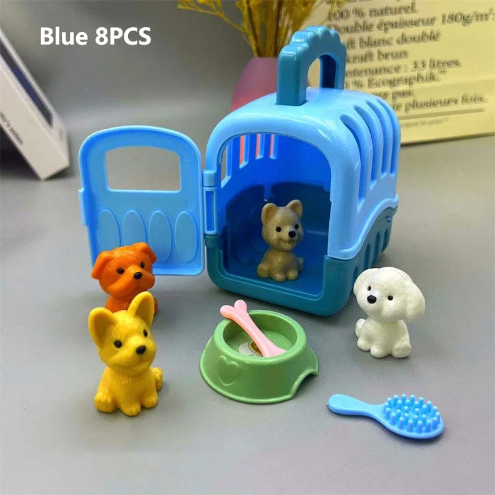 

New Cute Mini Puppy Pretend Play Toy Animal Dog Doll Set Dog Pet Basket Toys Visual Senses Kids Toys Dog Cage Toys