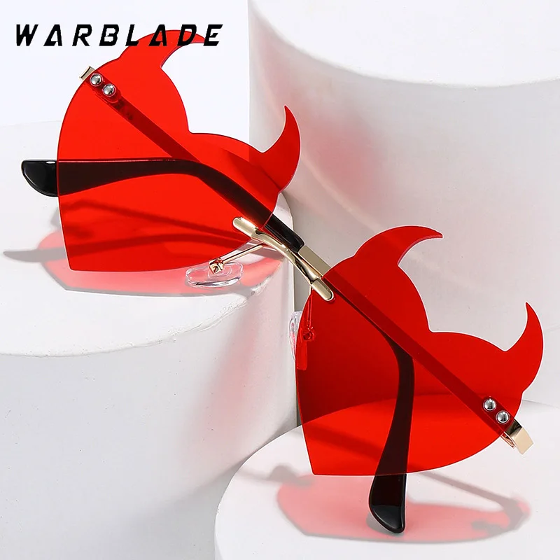 New Rimless Devil Ear Heart Shape Sunglasses For Women Men Trendy UV Protection Eyeglasses Novel Party Halloween Cosplay Eyewear