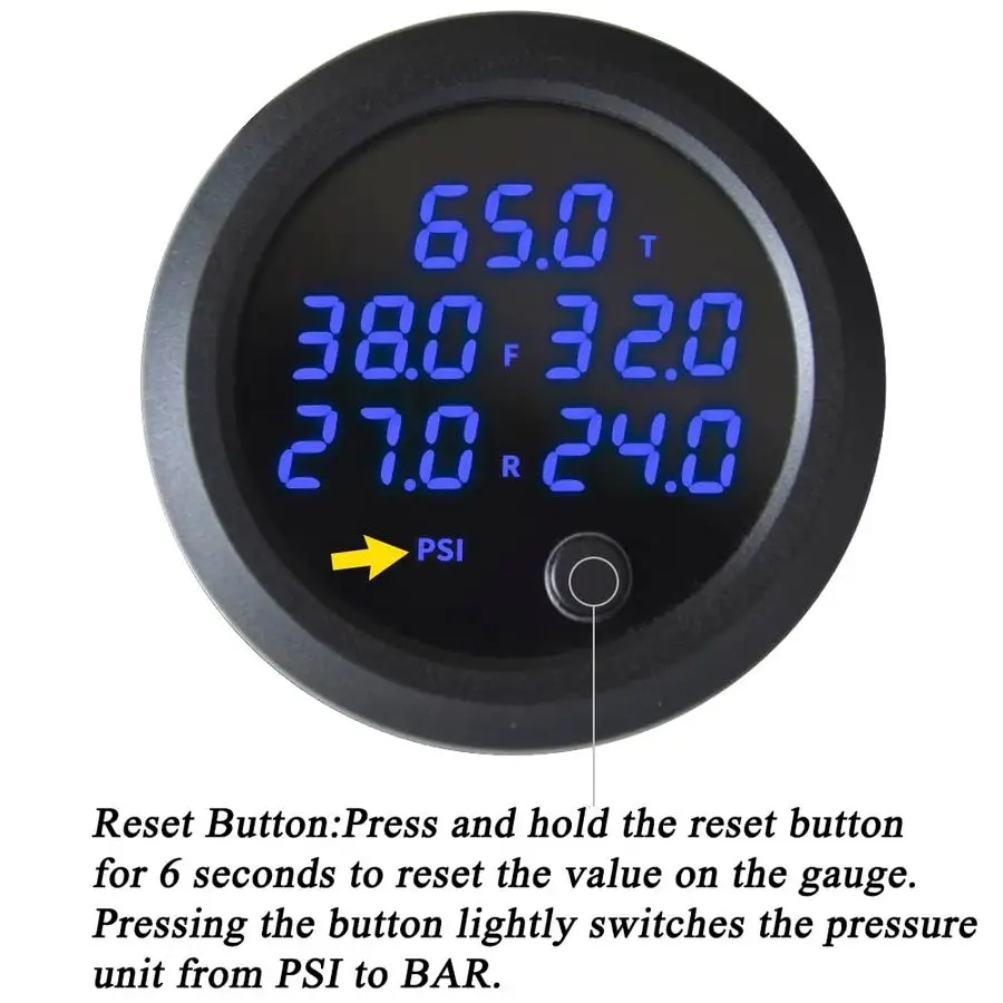 Display Air Suspension Gauge Air Ride Air Pressure Gauge 2Inch 0220 PSI with 5Pcs 1 8NPT SensorsBlue