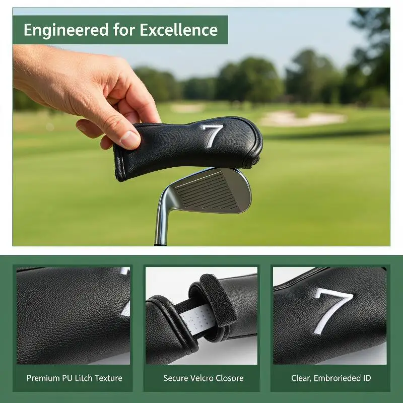 Golf Iron Head Covers Set 10/12 PCS Waterproof Synthetic Leather Scratch Proof Universal Fit All Golf Brands for Golf Course Use image 2