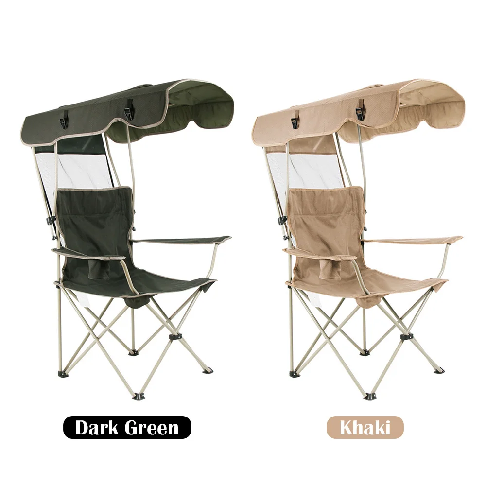 

Camping Portable Folding Chair With Canopy Shade Beach Chair Lawn Chair For Outside Activities Reinforced Anti-Slip Foot Pad