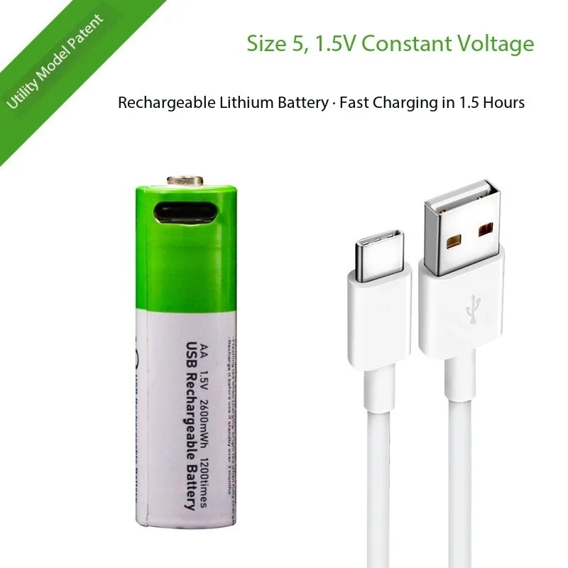 No. 5 Rechargeable Lithium 1.5v Battery No. 5 Constant Voltage Fast Charging Type-c Port AA Electric Toy Remote Battery