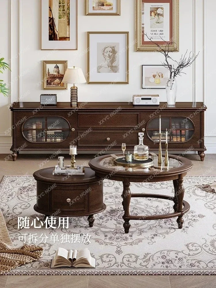 A  American-Style Solid Wood Coffee Table Home Living Room Combined Tea Table Vintage Country Walnut Tea Table