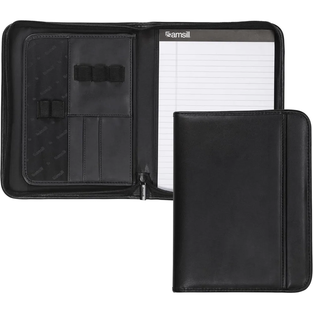 

Professional Padfolio, Faux Leather Junior Portfolio with Zipper, 10.1 Inch Tablet Sleeve, with 7 x 10 Inch Notepad, Black