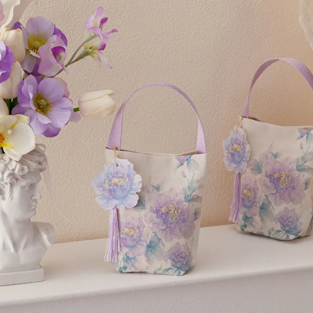 Printing Flower Tassel Wrist Bag Temperament Storage Bag Wedding Candy Bag Jewelry Packing Make Up Pouch Festive Sugar Box