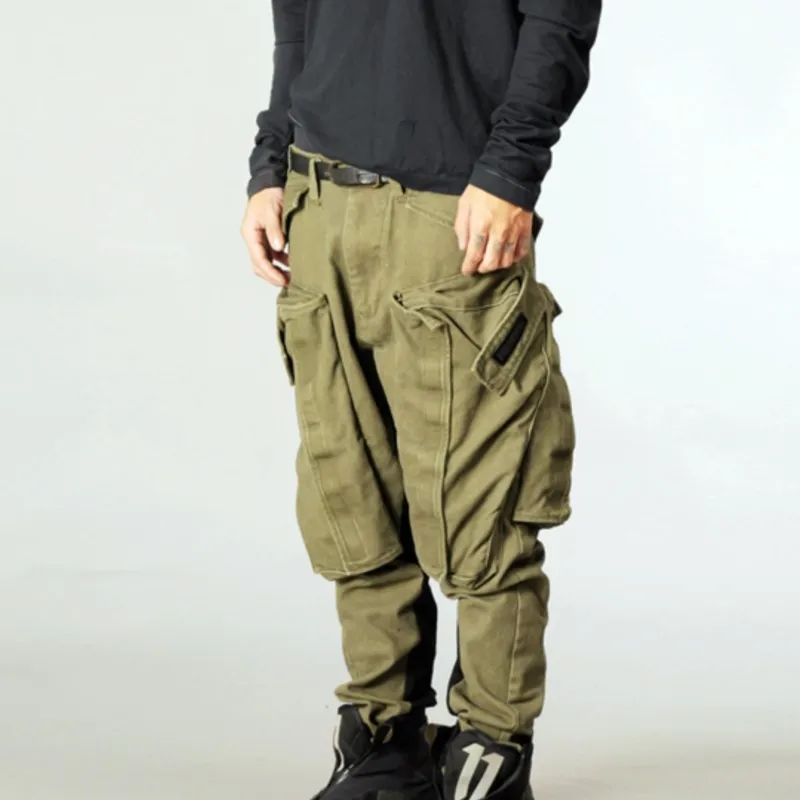 Avant-Garde Style Wasteland Pants Fit Tapered Cargo Multi-Pocket Matchet Casual 3d Cutting