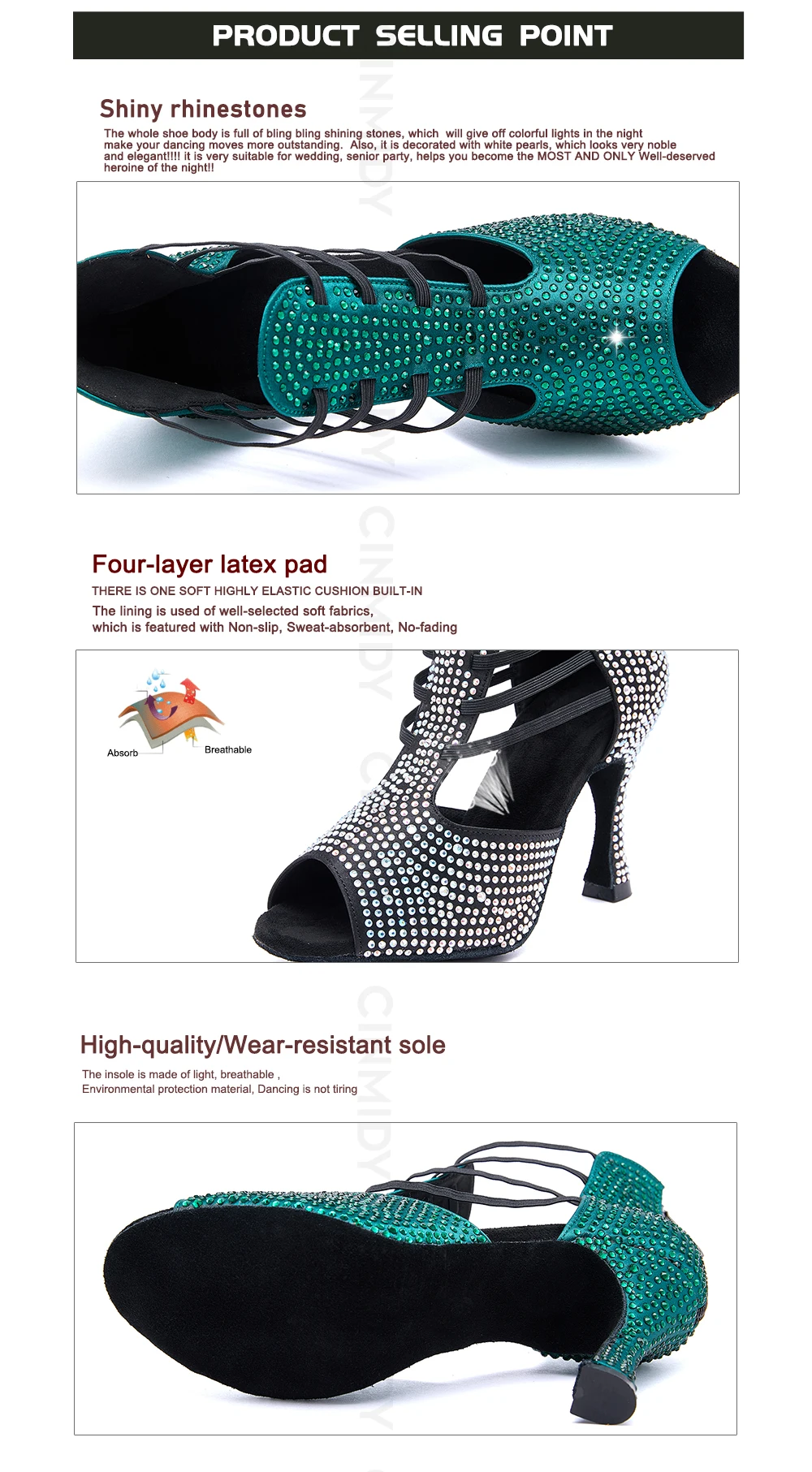 CINMIDY Schwarze Latein-Tanzschuhe für Damen, Salsa-Tanzschuhe mit Strass, Weiche Sohle, Ballsaal-Tanzsandalen, Party-High-Heels – Detail 6