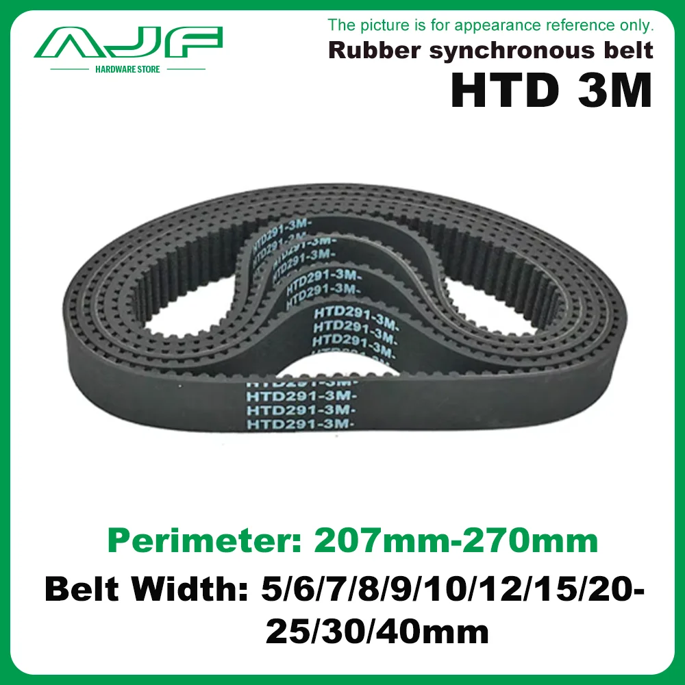 

HTD 3M Timing Belt 207mm-270mm Width 5/6/8/9/10/12/15/20/25/30/40mm RubbeToothed Belt Closed Loop Synchronous Belt pitch 3mm