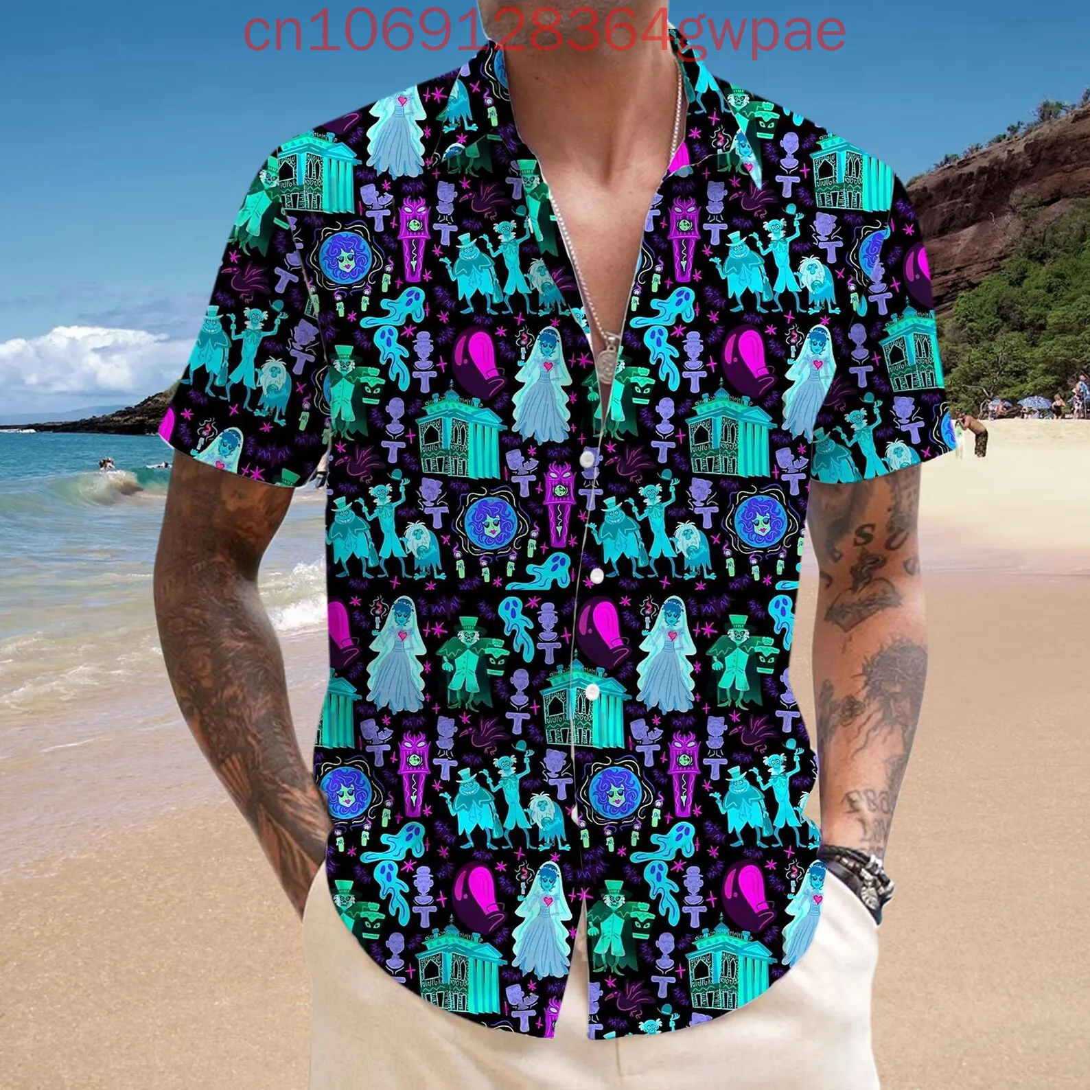 

2025 Disney Haunted Mansion Hawaiian Shirt Men's Women's Kids Shirt Summer Casual Button Short Sleeve Vacation Beach Shirts Tops