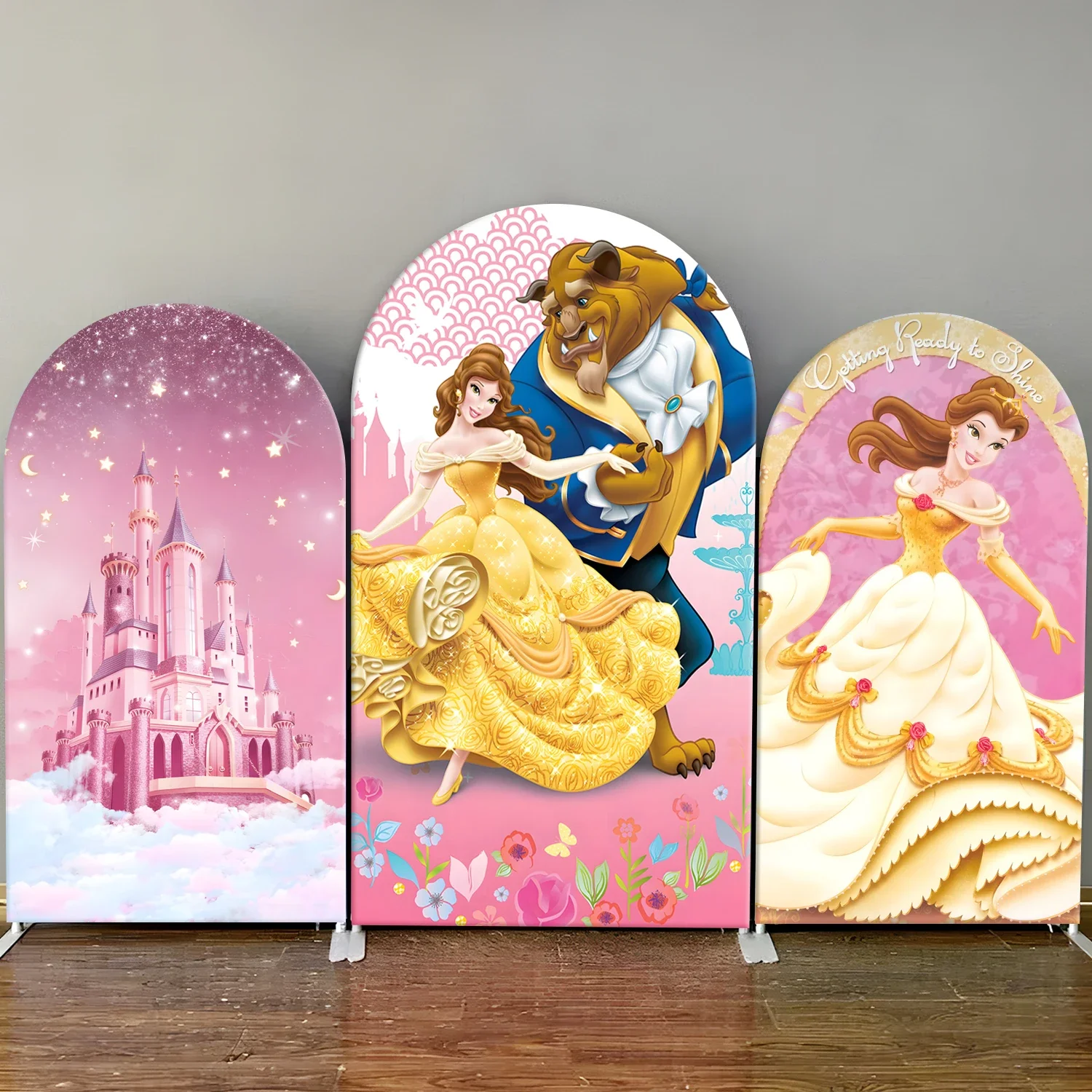 

Disney Princess Belle Beauty and The Beast Arch Backdrop Cover Baby Shower Girls Birthday Party Decor Photography Background