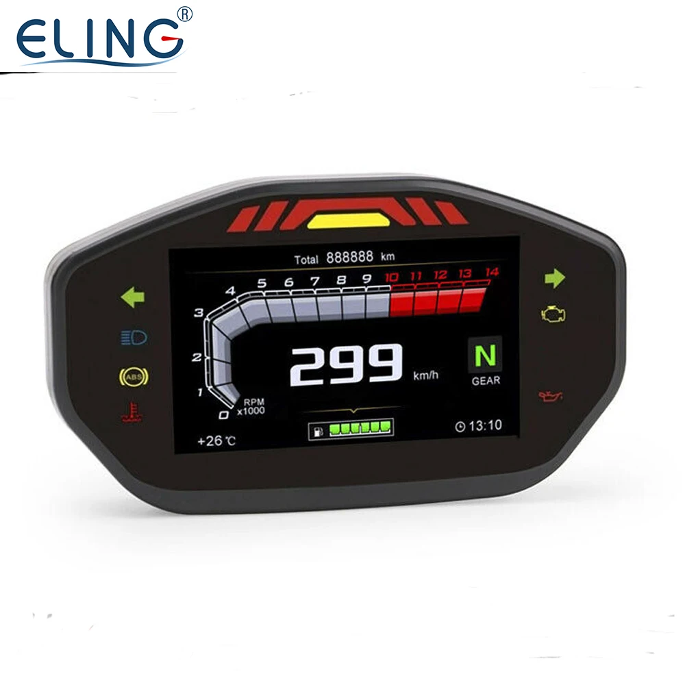 ELING Digital Speedometer 14000RPM 6 Gear 299km/h Motorcycle Odometer for 2 4 Cylinders with Black