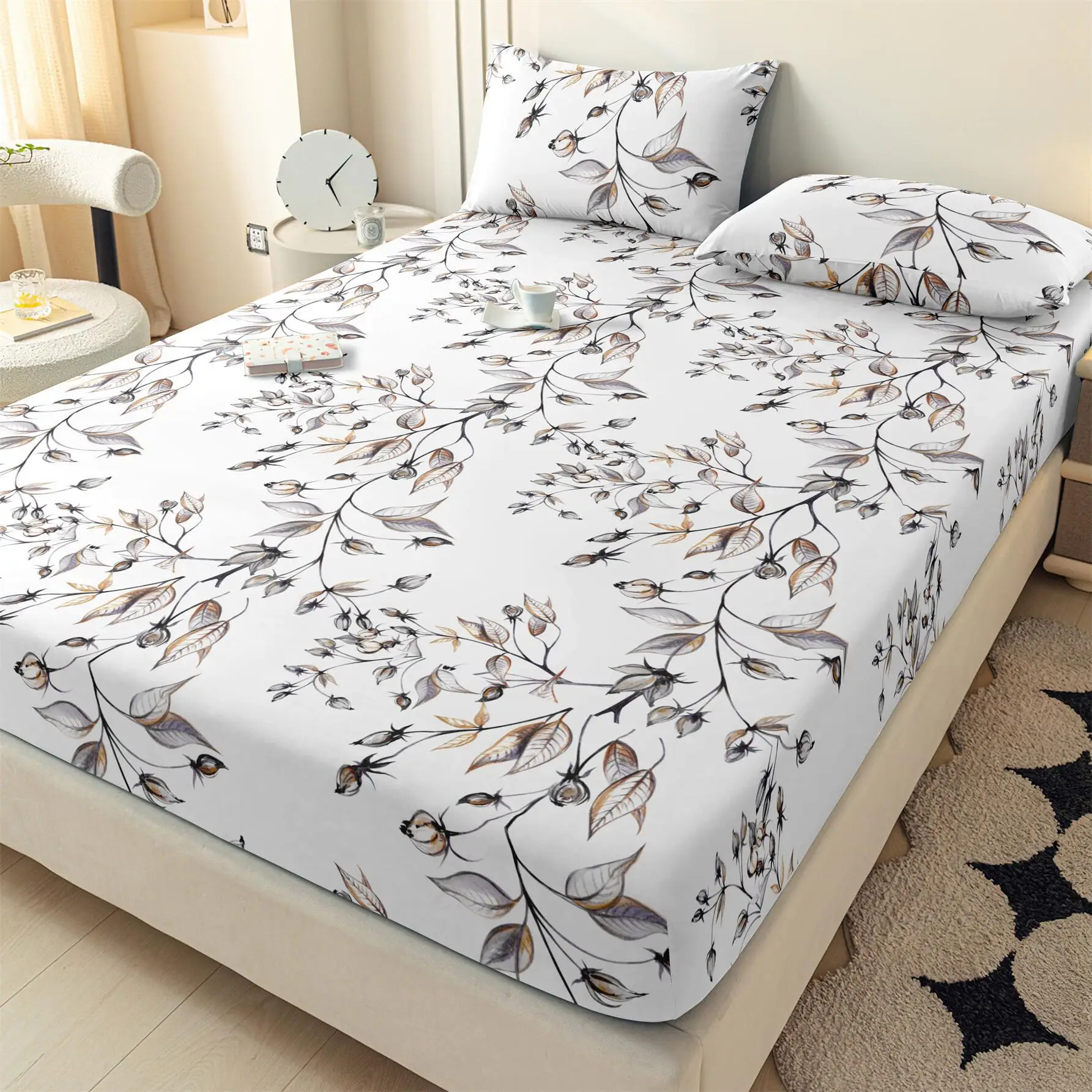 3pc Print Fitted Sheet and Pillow case,without filler,Ultrafine Fiberbed Soft Comfortable Suitable Sheet,For Bedroom Bedding