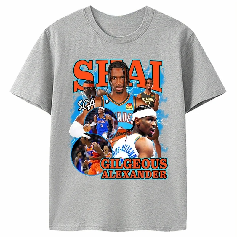 Basketball Star OKC Thunder NO.2 SGA Alexander Print Cotton T-shirt Men T-shirt Tops Oversize Short Sleeve High Quality