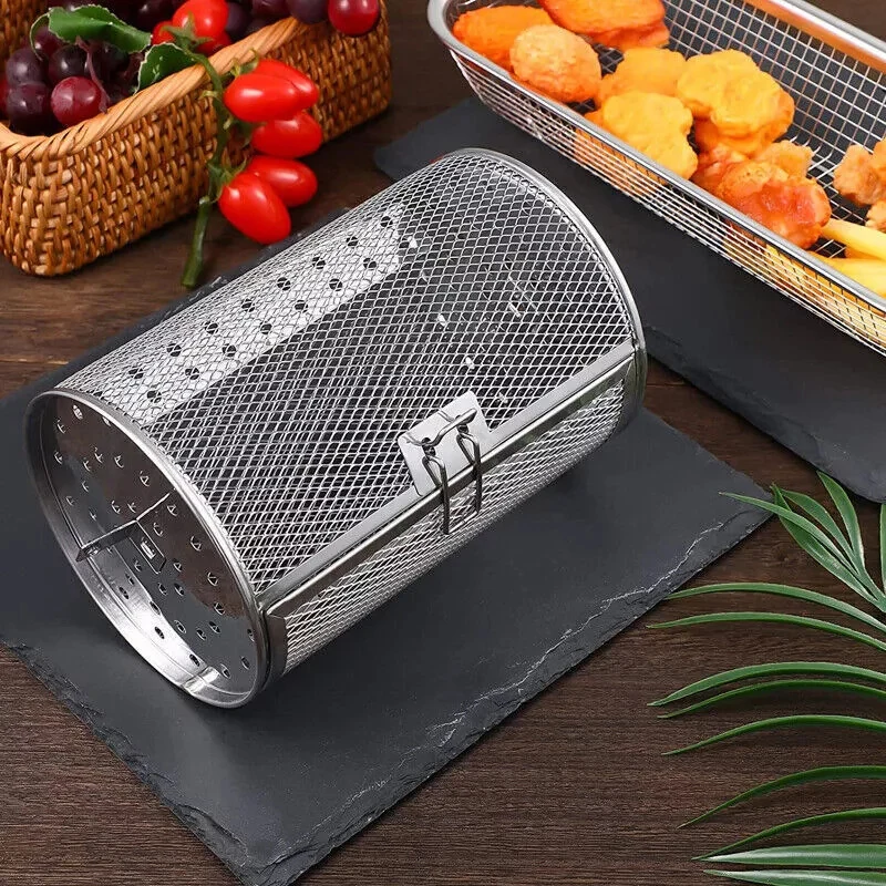 Stainless Steel Grill Rotisserie Oven For Kitchen Fry Basket Coffee Bean Grilled Cage Drum Rack Air Fryer Accessories