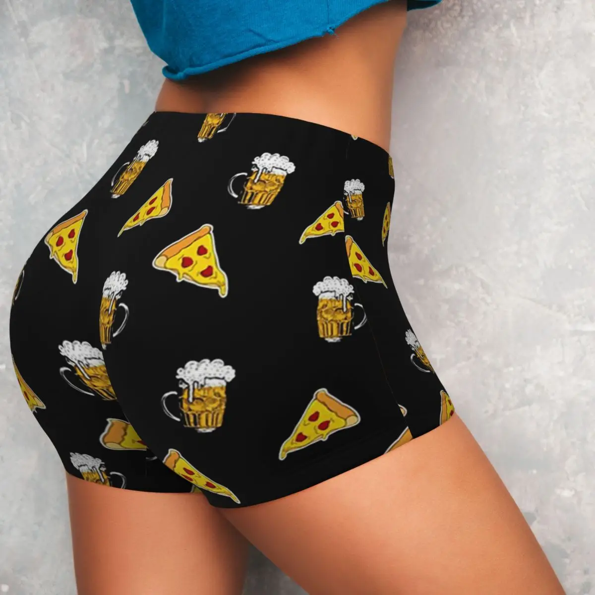 Benutzerdefinierte Pizza, Essen, Getränk, Bier Muster Yoga Shorts Frauen Gym Workout Laufen Sportlich Volleyball Biker Shorts