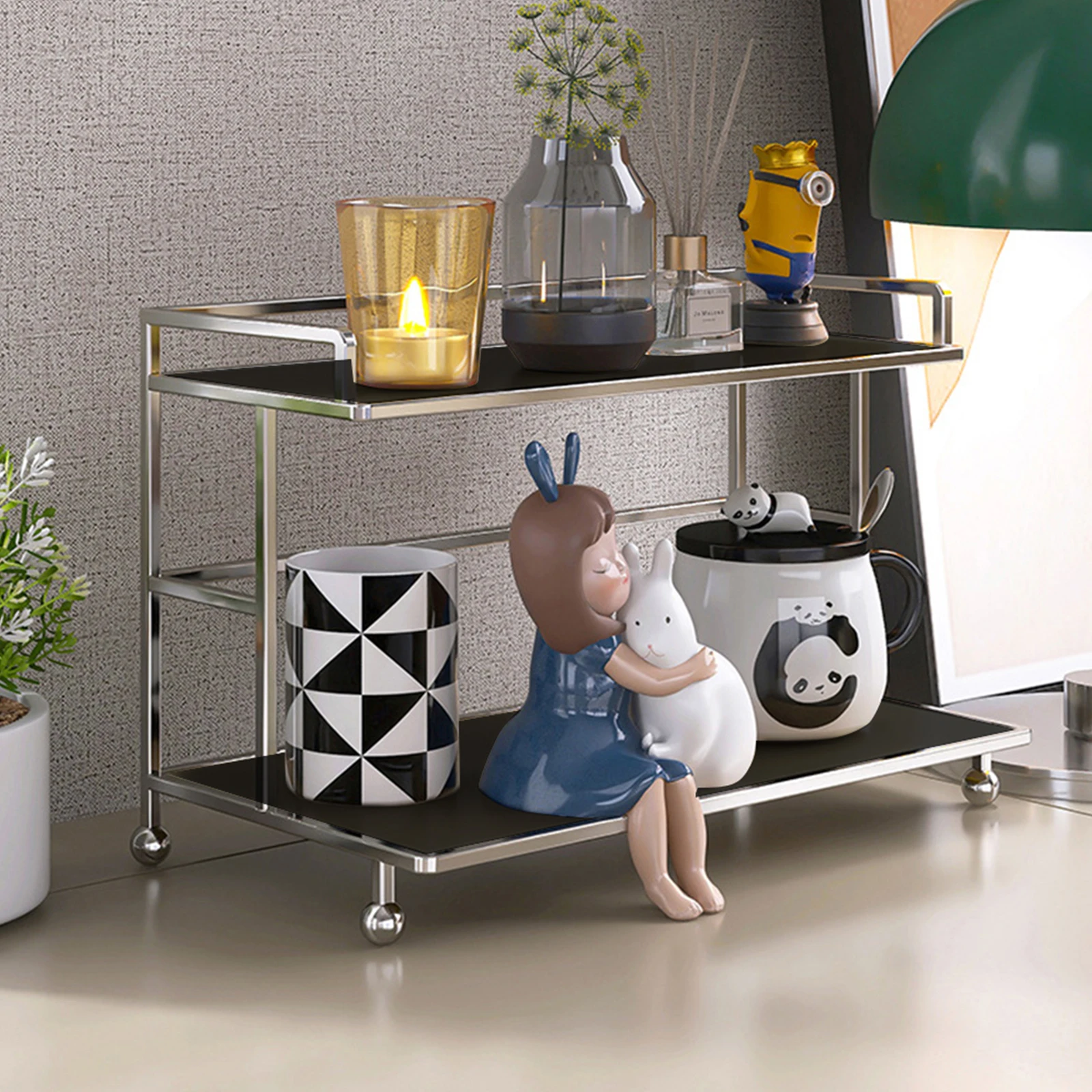 

1 Pcs Counter Storage Rack for Home Dresser Kitchen Spice Office (Black)