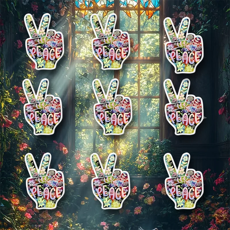 Friedenszeichen mit Handmotiv und Batikfarben |   Hippie-Aufkleber |   Trippy Stickers Lustige und langlebige Vinyl-Aufkleber für Autofenster.