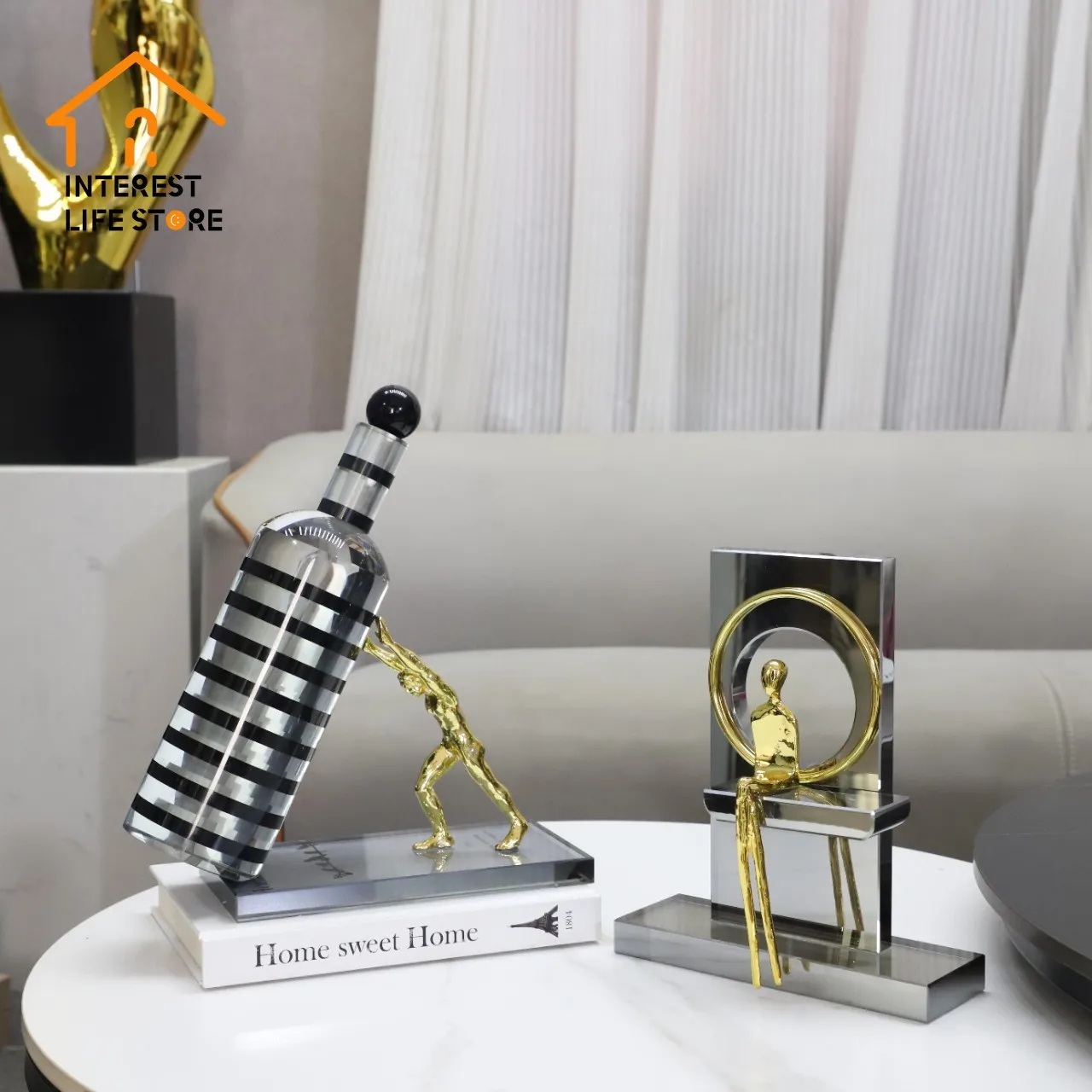 

Transparent Modern Minimalist Abstract Geometric Crystal Gold Art Figurines Ornament Home Office Interior Decoration Accessories